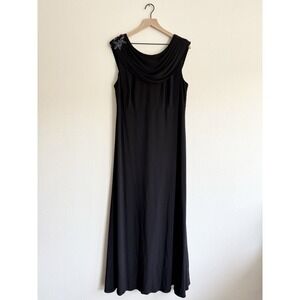 Betsy & Adam Black Dress Semi Formal Long Full Sweep Neck sleeveless beads 16 W